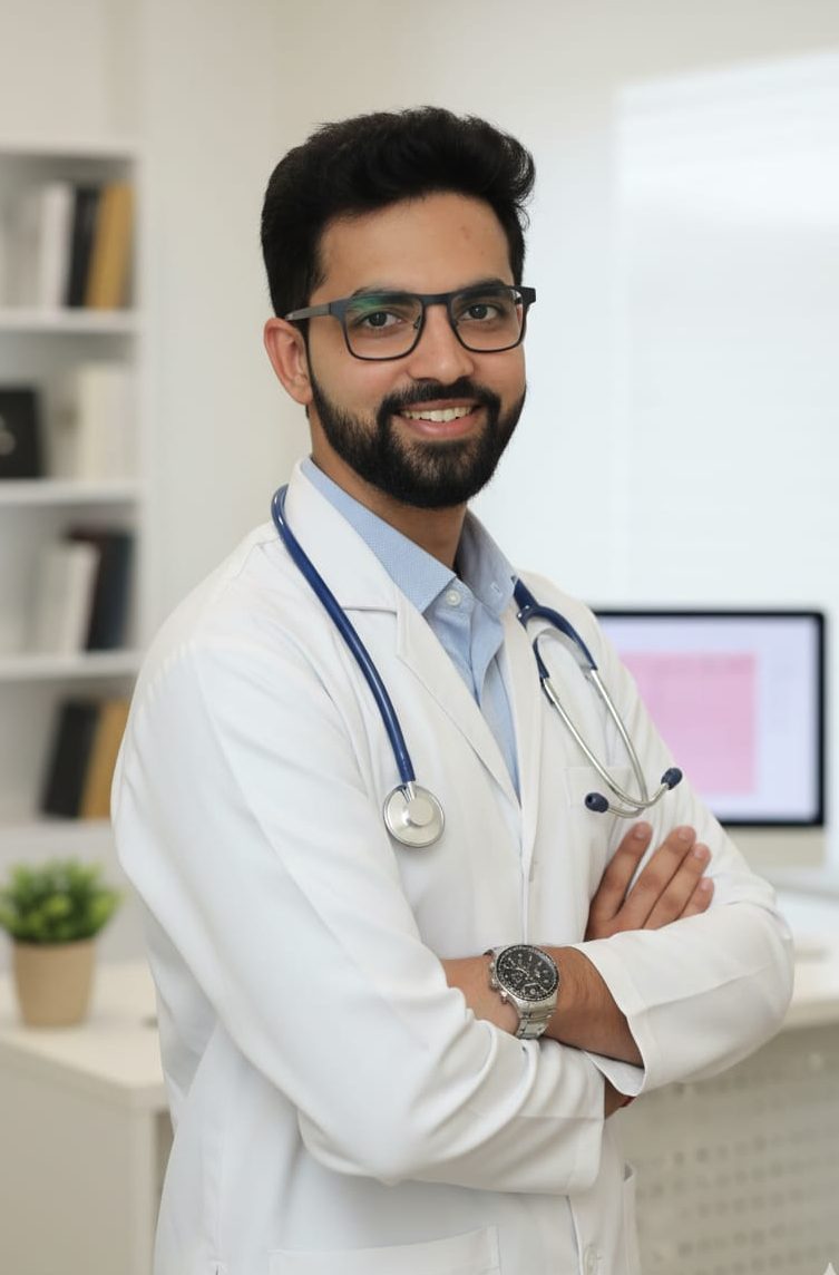 Dr. Yaksh Oza, dermatologist, in clinic